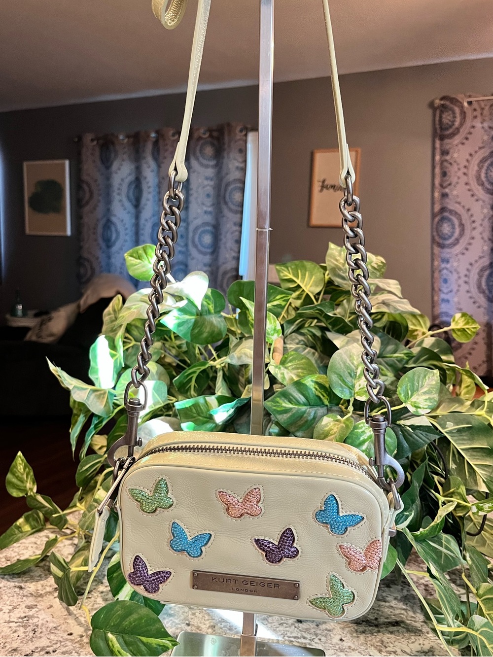 Kurt Geiger Crystal Butterfly Leather Crossbody Camera Bag - Picture 3 of 13
